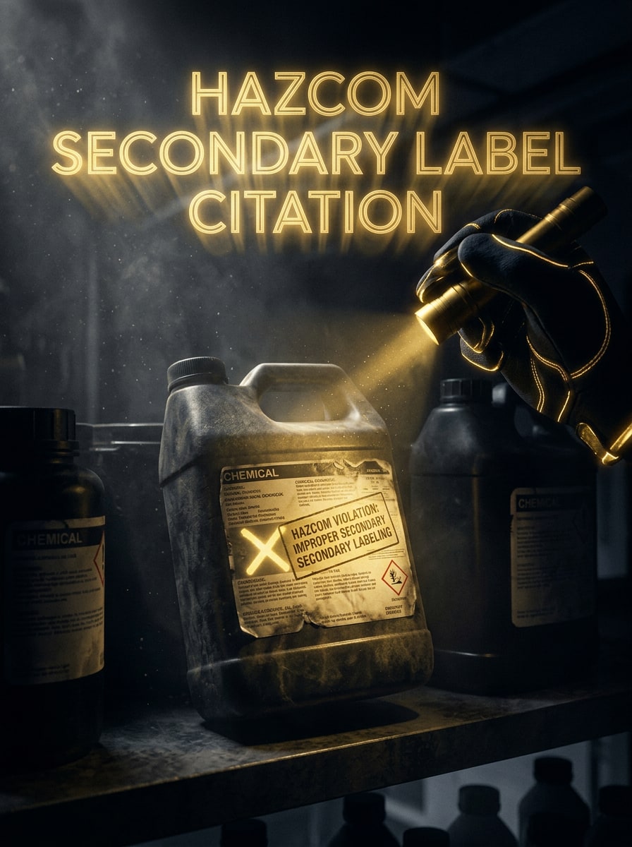Janitorial cart with labeled secondary spray bottles, chemical concentrates, and a safety data sheet binder in a commercial facility